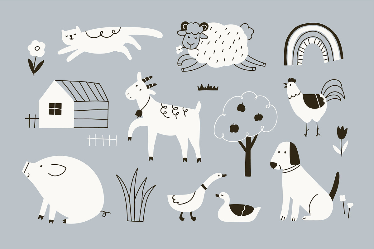 Cute farm animals, doodle scandi set, an Animal Illustration by Good Studio (Photo 2 of 6)
