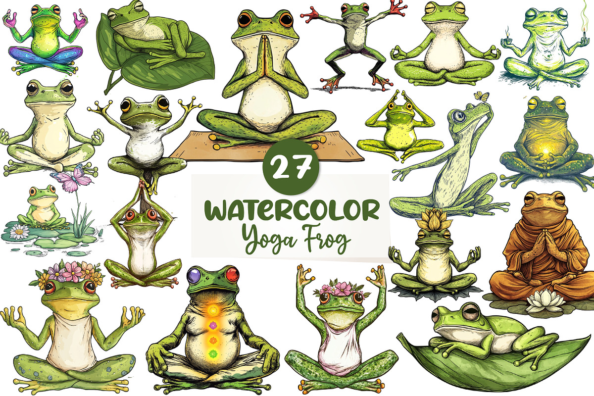 YOGA Frog Sublimation Clipart, an Illustration by CreationArt (Photo 1 of 5)