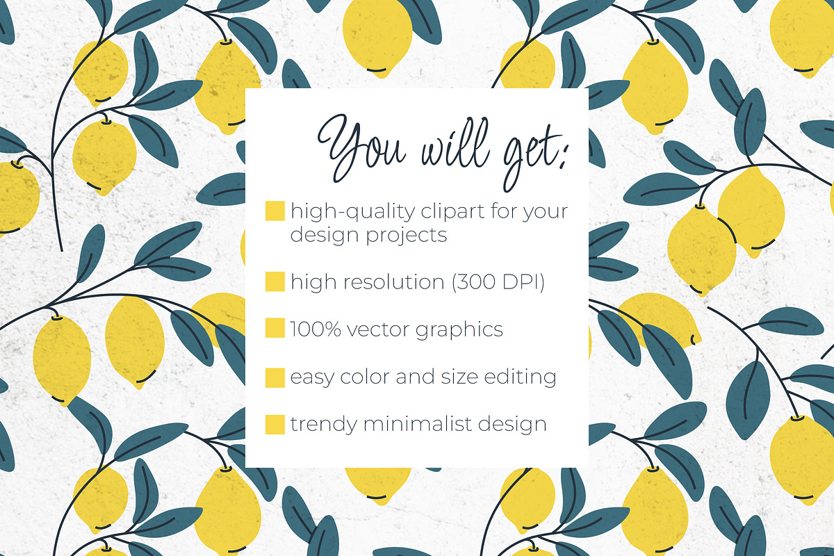 Lemon Cliparts, Frames & Patterns, a Decorative Illustration by Panna Limon Store (Photo 17 of 18)