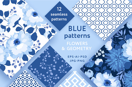 Blue patterns. Flowers & Geometry, a Pattern Graphic by Nadia Grapes