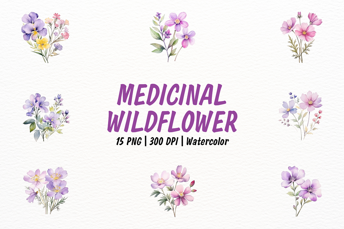 Watercolor Medicinal Flowers Clipart, a Decorative Illustration by New-School-Wave (Photo 1 of 5)