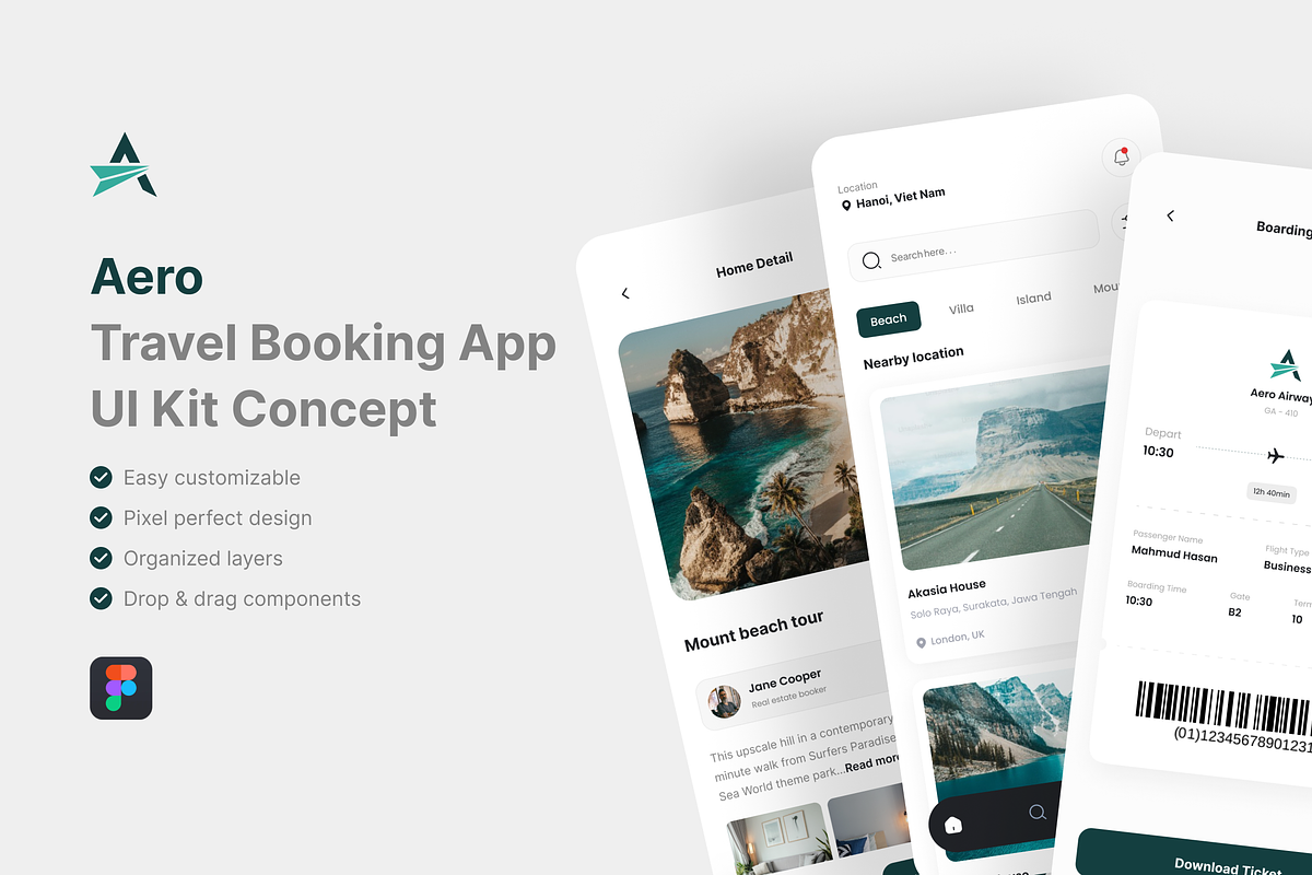 Aero - Travel Booking App UI Kit, an UI Kit Template by iDoodle Studio (Photo 1 of 4)