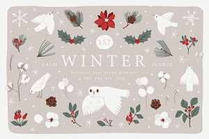 Calm Winter Florals clipart set, a Decorative Illustration by Cute Atelier