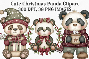 Watercolor Cute Christmas Panda, an Illustration by Canvas Craft