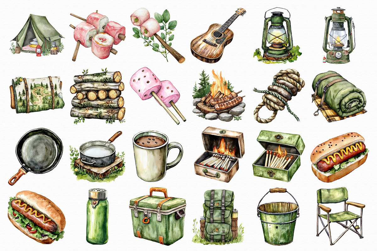 Watercolor Camping Clipart, an Illustration by Libby Wishes (Photo 4 of 4)