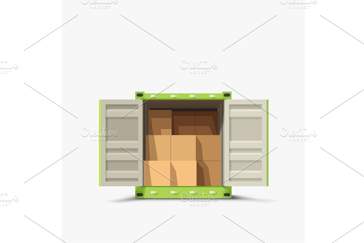 full of carton boxes green cargo, a Transportation Illustration by IfH