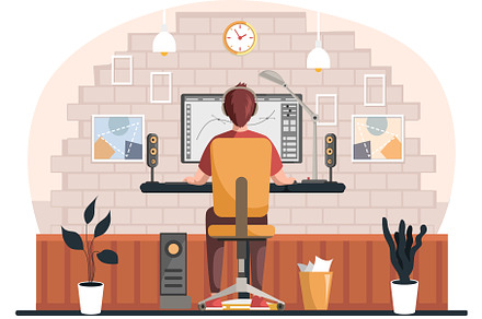 Graphic designer creating his, a Person Illustration by TopVector