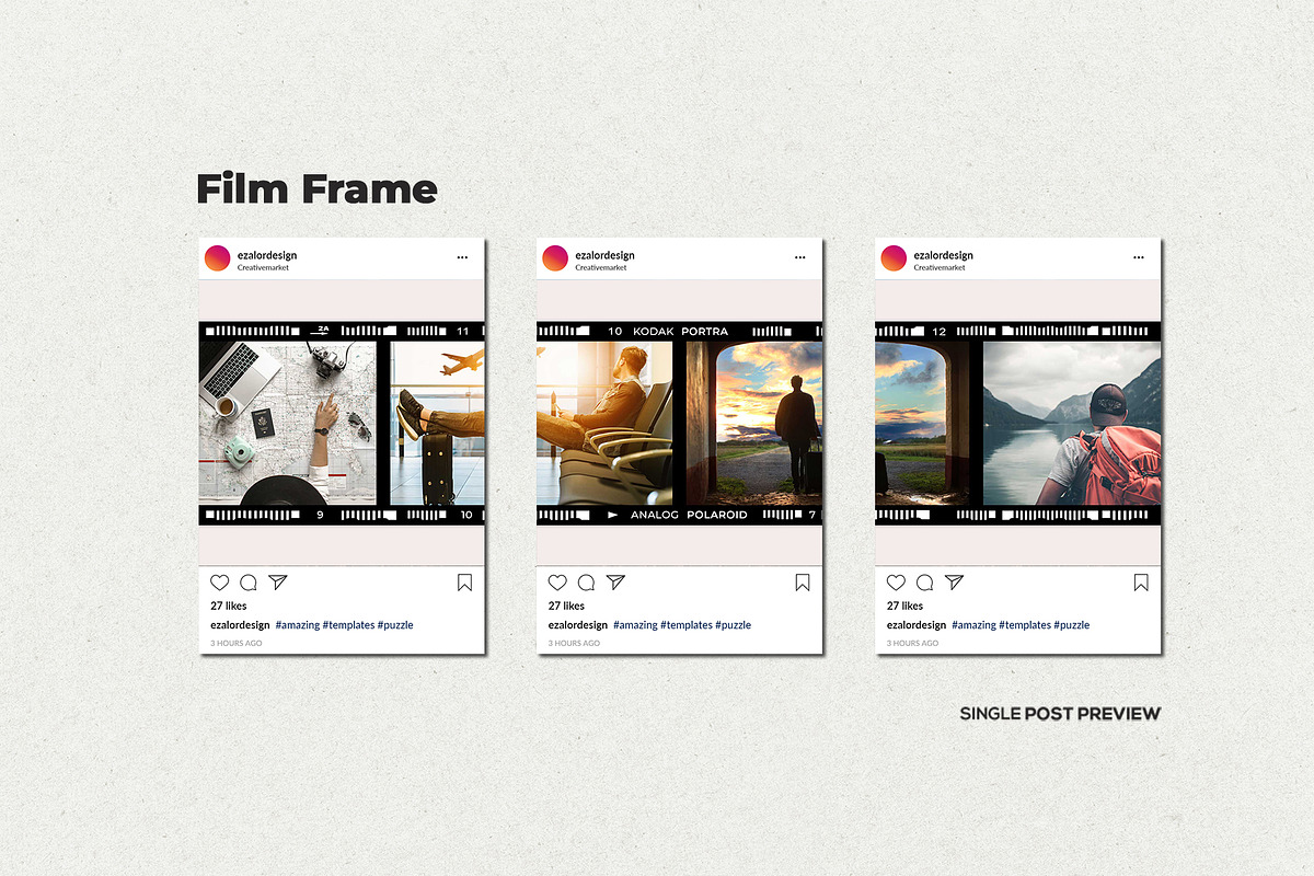 Film Frame Insta Grid (TriplePost), a Social Media Template by Analogi Studio (Photo 8 of 11)