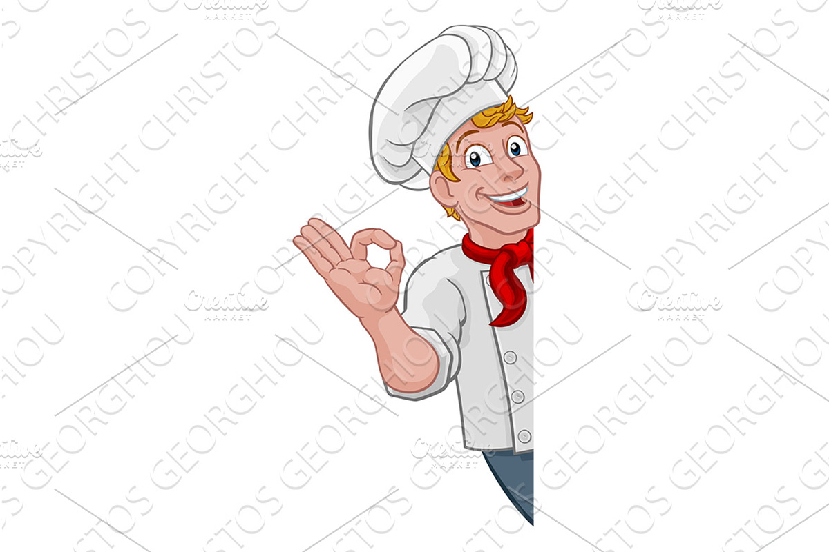 Chef Cook Baker Man Cartoon Peeking, a Person Illustration by Christos Georghiou