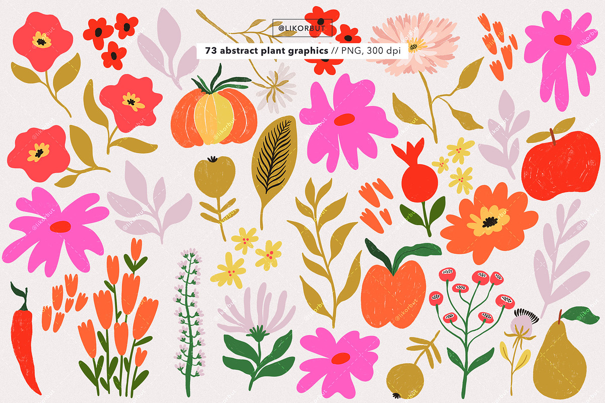 Floral Abstract Plant Graphics, a Decorative Illustration by likorbut (Photo 2 of 8)