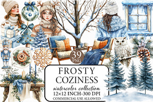 Watercolor Frosty Coziness Clipart, an Illustration by Libby Wishes