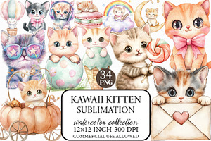 Kawaii Kitten Sublimation Clipart, an Illustration by Libby Wishes