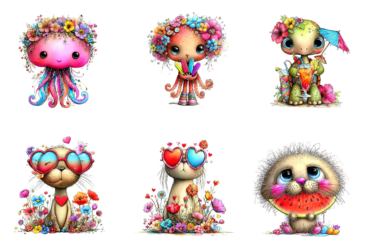 Whimsical Summer Sea Animals Clipart, an Illustration by CreationArt (Photo 5 of 5)
