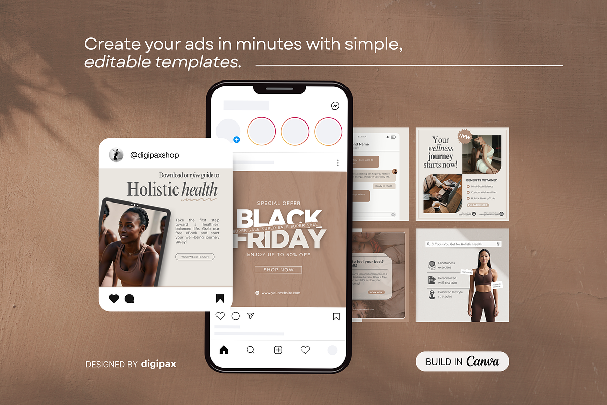 Wellness Static Ad Templates Canva, a Social Media Template by DigiPax (Photo 4 of 11)