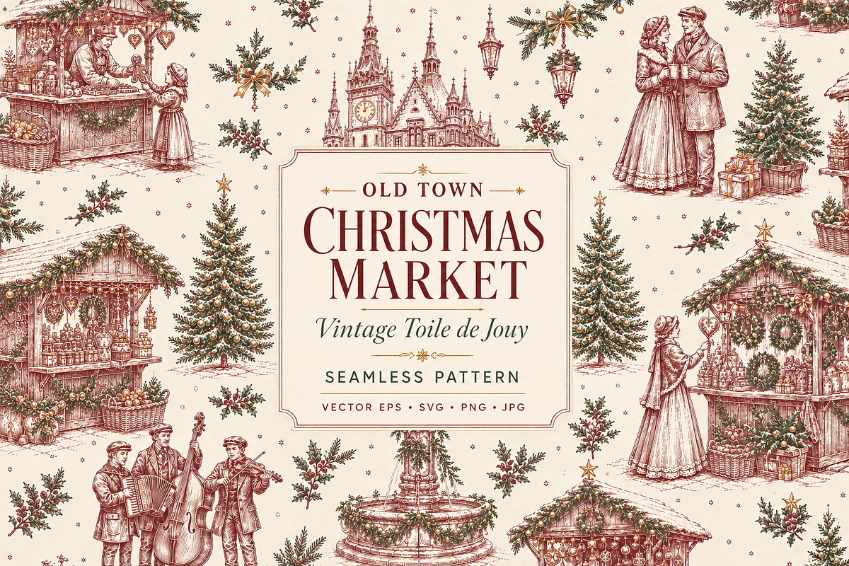 Vintage Christmas Toile Pattern, a Pattern Graphic by Olya Creative (Photo 1 of 10)