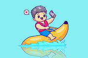 Cute Boy Selfie on Banana Boat, a Person Illustration by Catalyst Labs (Thumbnail 2 of 3)