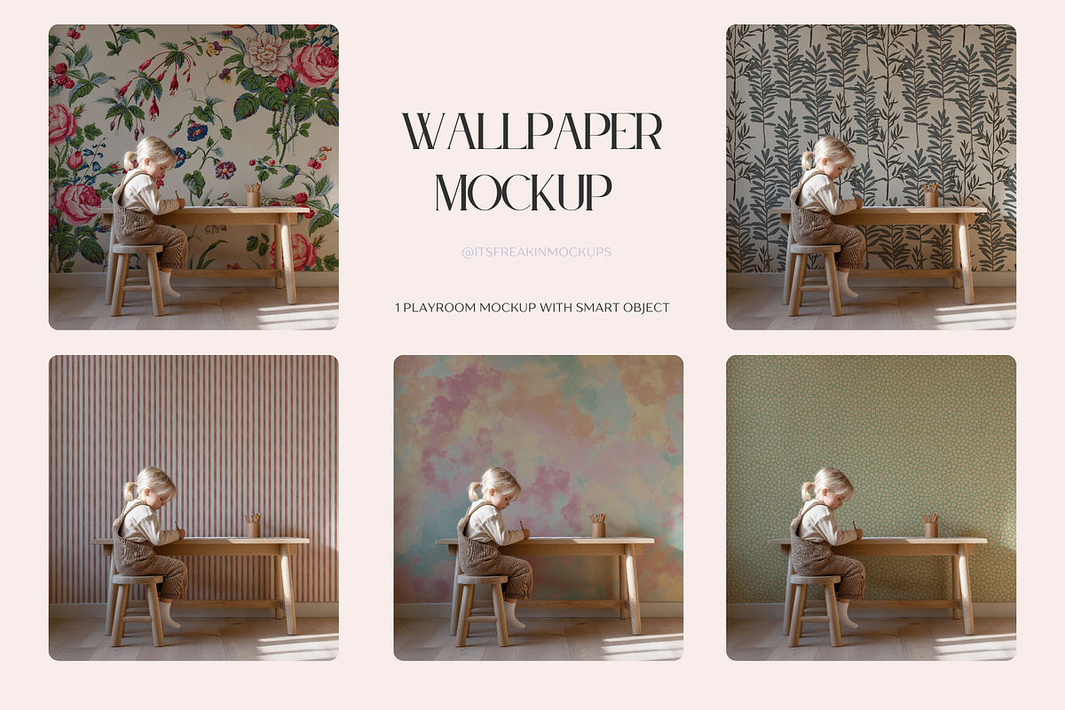 PSD Playroom Wallpaper Mockup, a Household Mockup by ItsFreakinMockups (Photo 1 of 4)