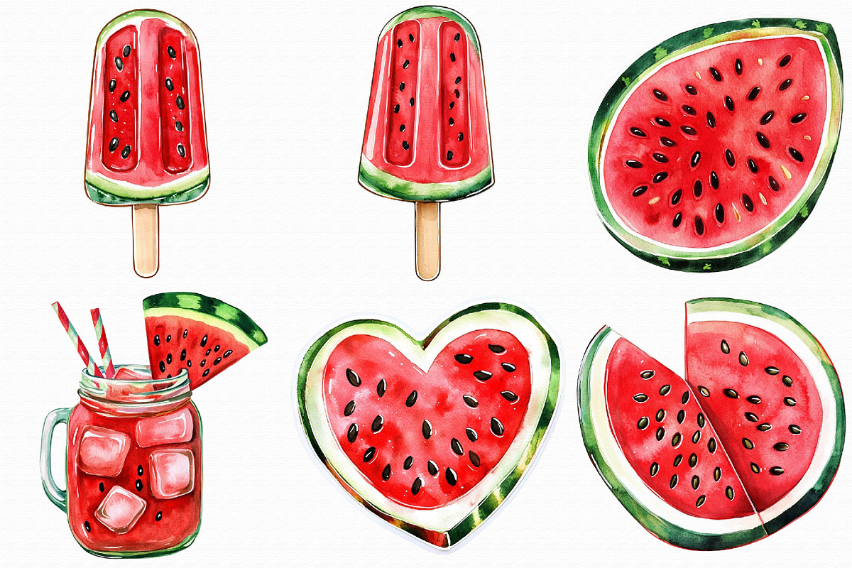 Watercolor Watermelon Clipart, an Illustration by Libby Wishes (Photo 4 of 7)