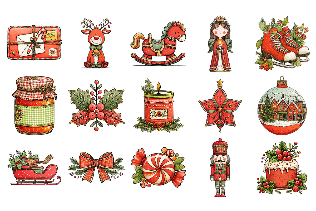 Vintage Christmas Clipart Bundle, an Illustration by Daily.Designs (Photo 2 of 5)