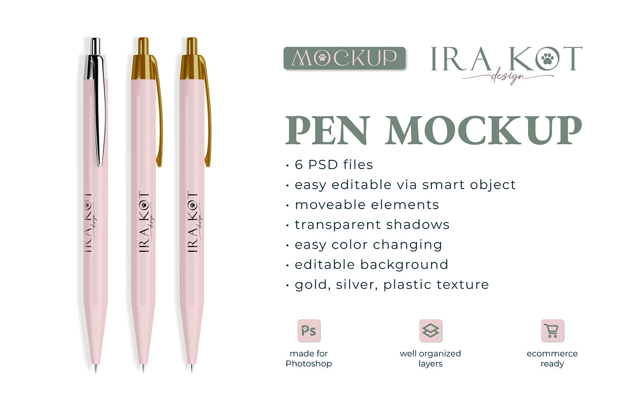 Pen PSD MOCKUP SET, a Pens & Pencil Mockup by Ira Kot Design (Photo 1 of 7)