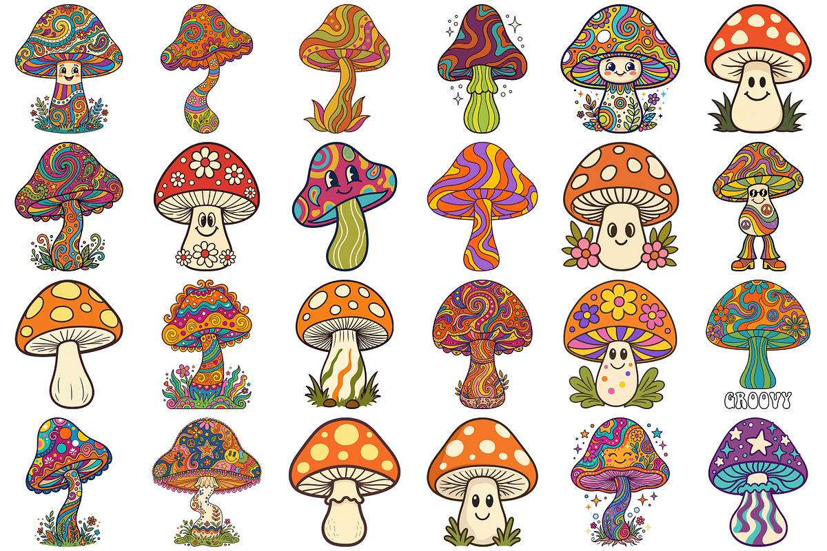 Groovy Mushrooms Clipart, an Object Illustration by Forhadx5 (Photo 5 of 11)