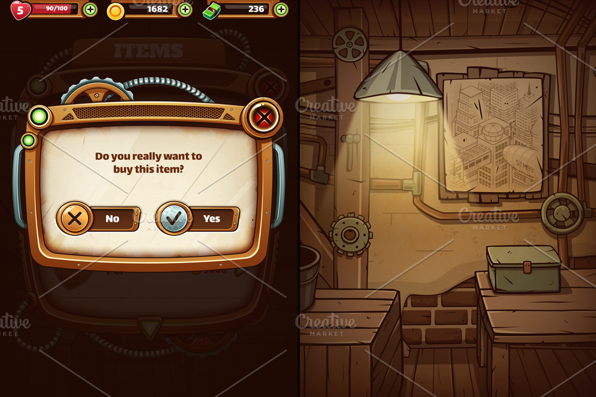 Steampunk GUI for Mobile Game, an Illustration by wowu (Photo 6 of 9)