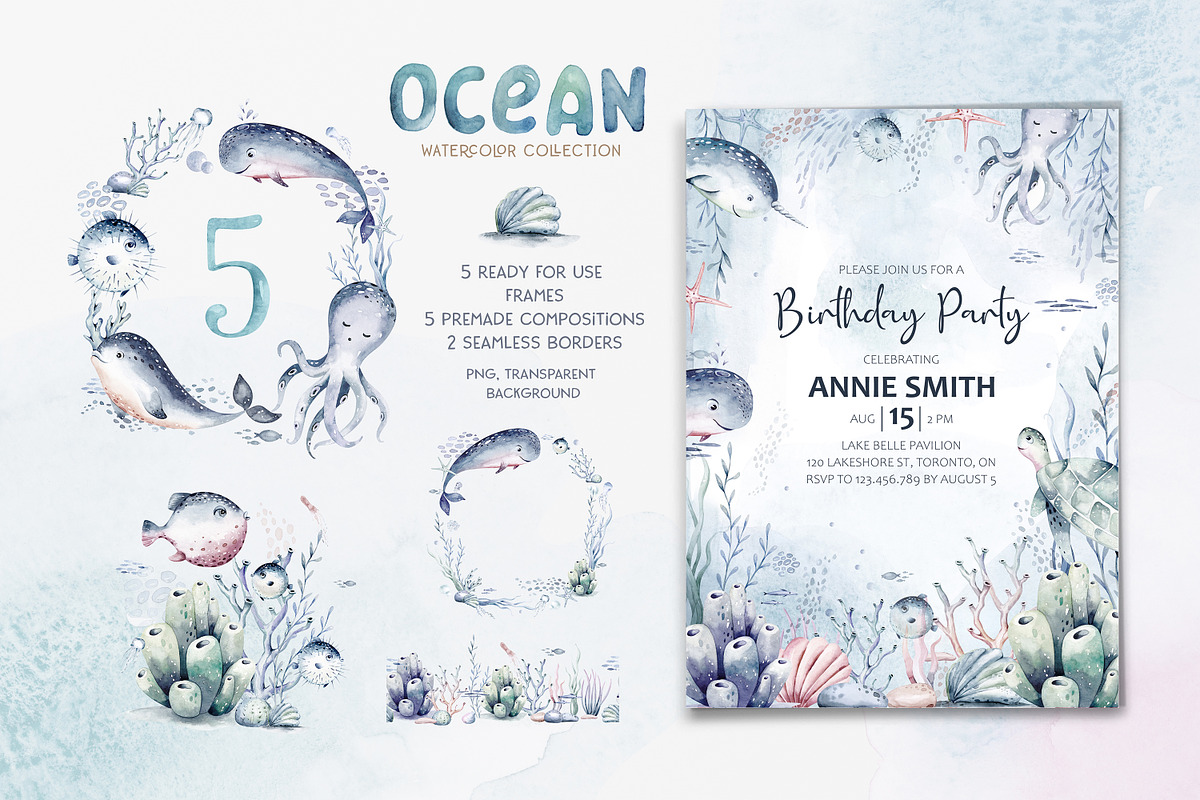 Ocean watercolor set, an Animal Illustration by Peace ART (Photo 11 of 12)