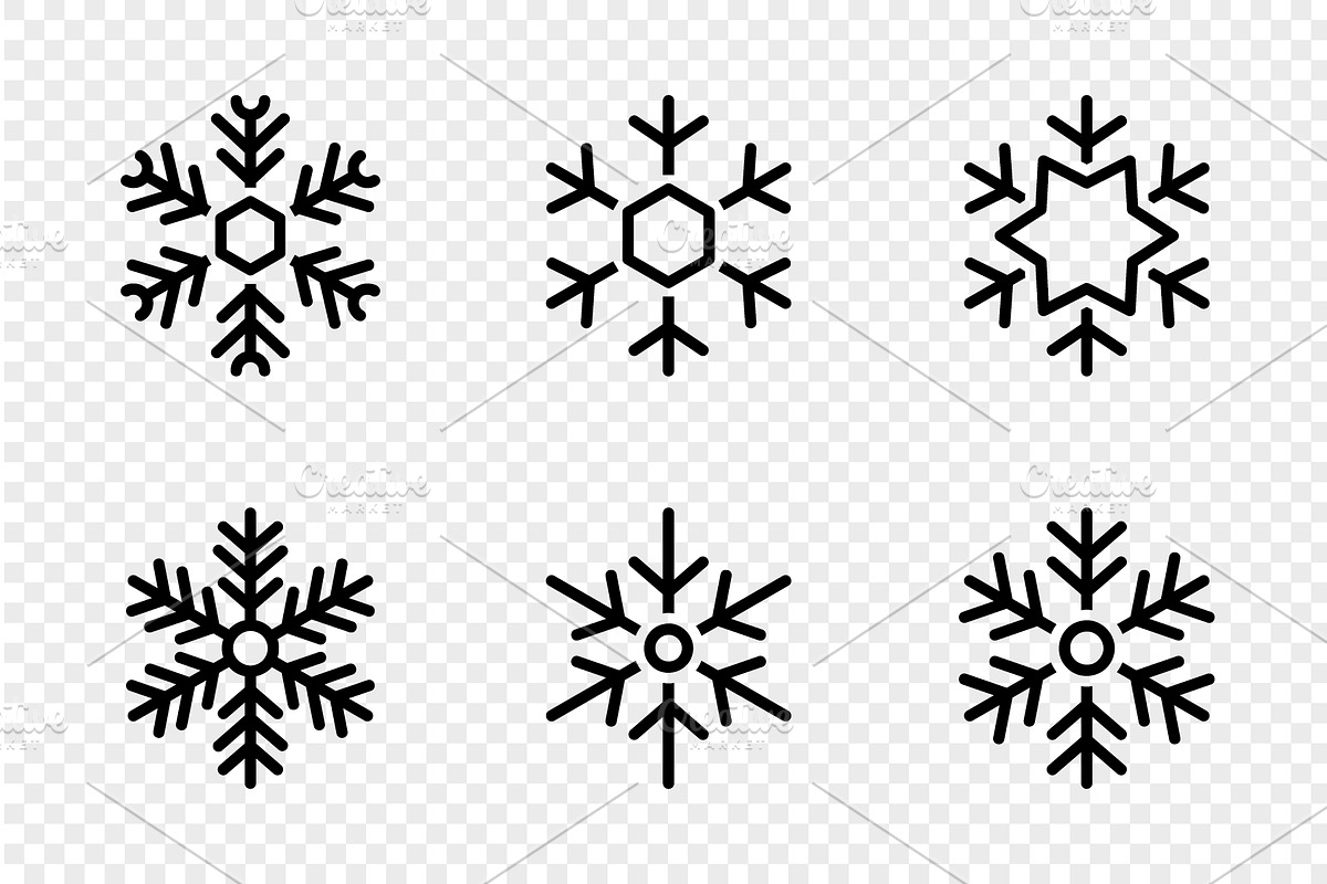 Six black snowflakes on transparent, an Object Illustration by GraphiShop