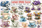 Vintage Spring Teacup Clipart Bundle, an Illustration by RobertsArt (Thumbnail 1 of 5)