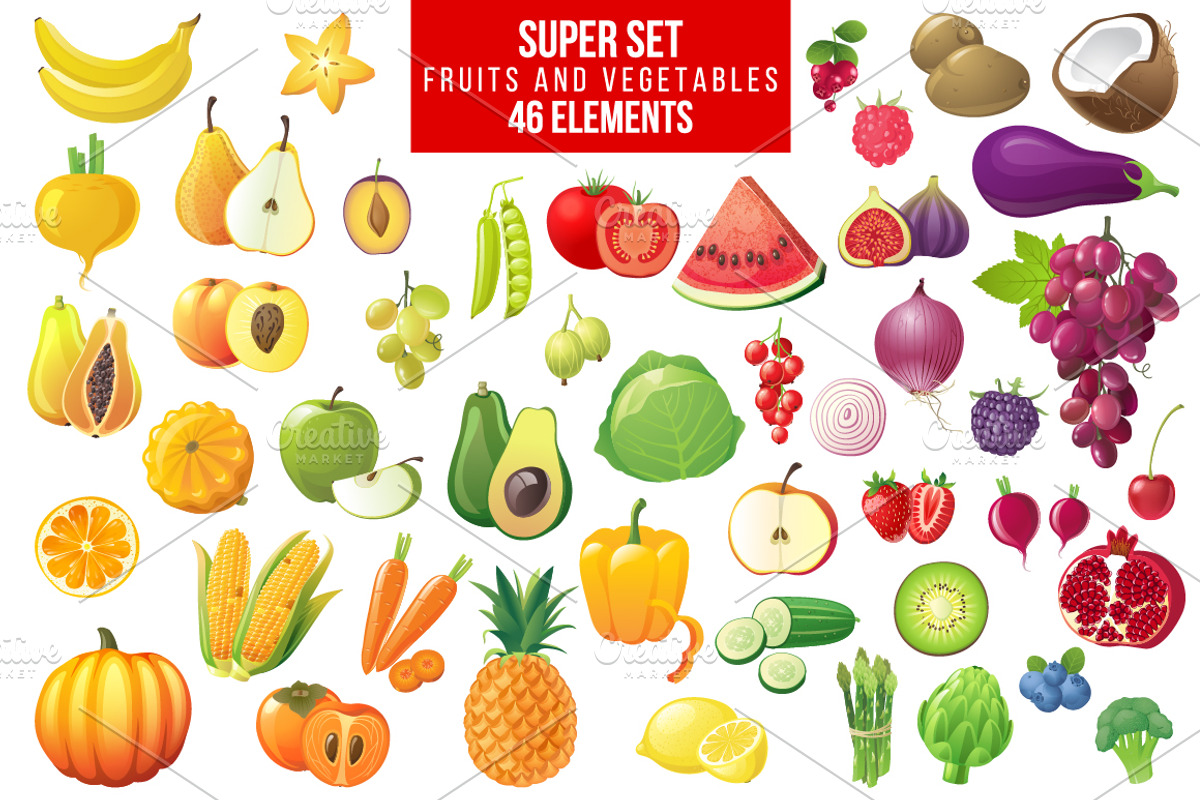 Fruits, vegetables and berries set, an Icon by handsketched