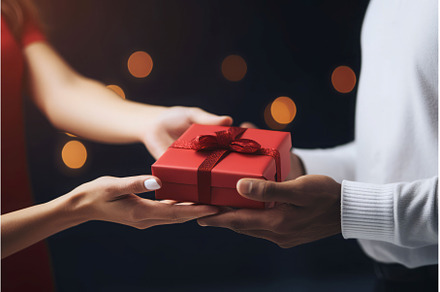 Woman man red gift happy. Generate, a Person Photo by Ylivdesign