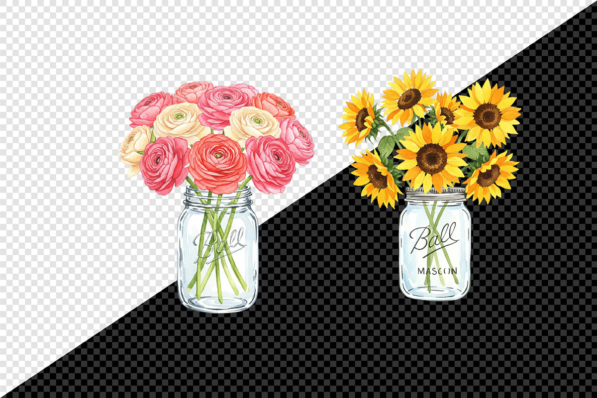 Watercolor Mason Jar Flowers Set, an Illustration by Creative Art (Photo 7 of 9)