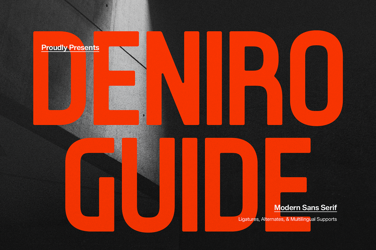 Deniro Guide | Modern Sans Serif, a Sans Serif Font by gracetype_studio (Photo 1 of 11)