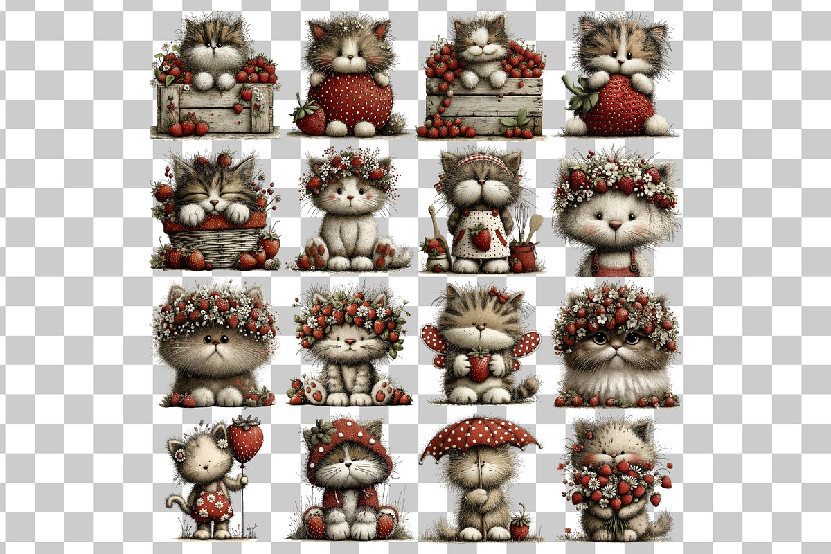 Strawberry Cat PNG Clipart, an Animal Illustration by Nicolle's Colorful Art (Photo 3 of 3)