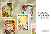Flower posters, cards for 4 seasons, a Background Graphic by Good Studio (Thumbnail 1 of 9)