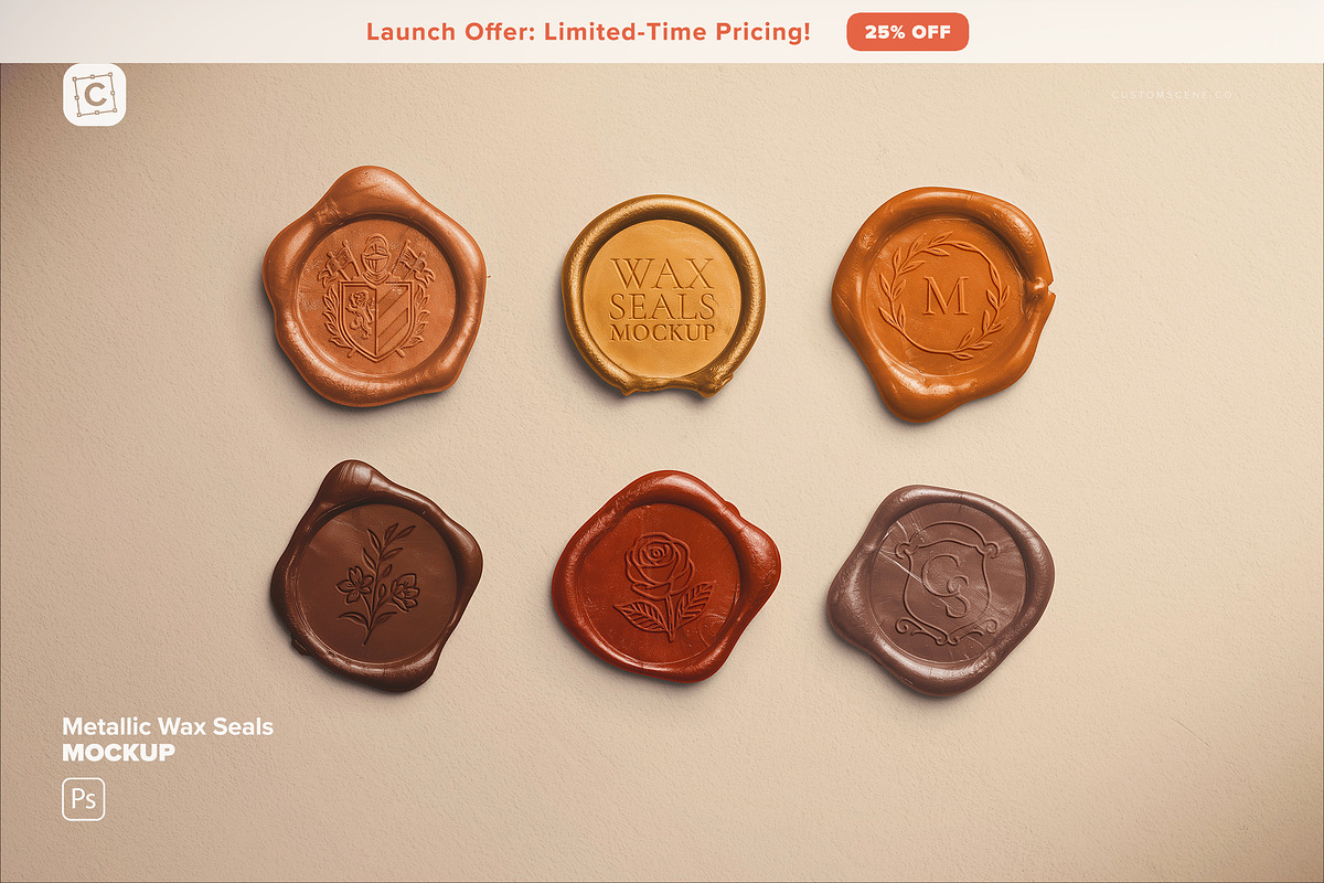 Metallic Wax Seals Mockup, a Product Mockup by Custom Scene (Photo 2 of 12)