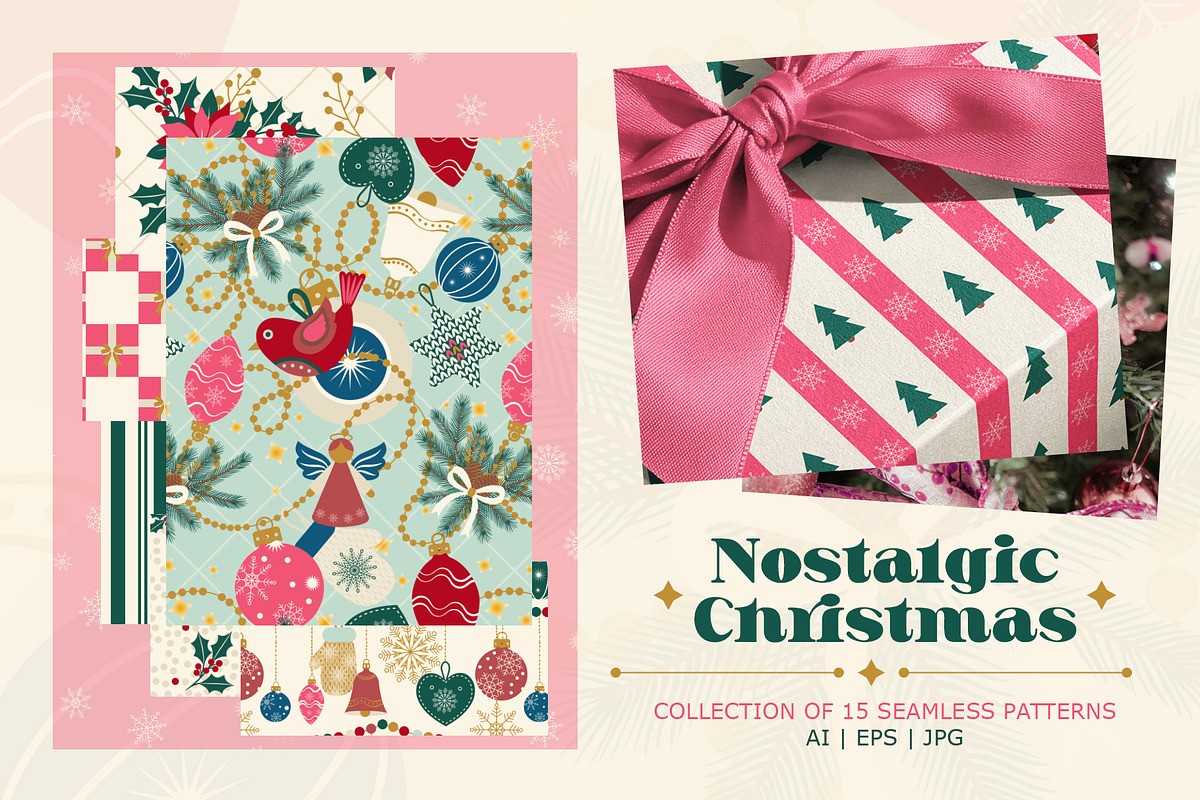 Retro Christmas Seamless Patterns, a Pattern Graphic by Svetlana Lerie (Photo 1 of 9)