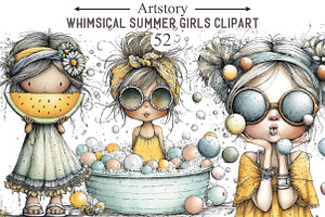 Whimsical Summer Girls Clipart, an Illustration by designcity5