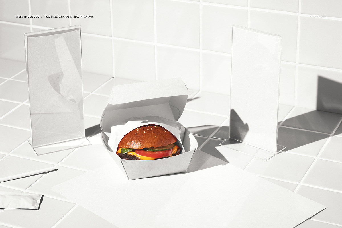 Burger Bar Menu Display Mockup, a Packaging Mockup by creatsy5 (Photo 2 of 6)