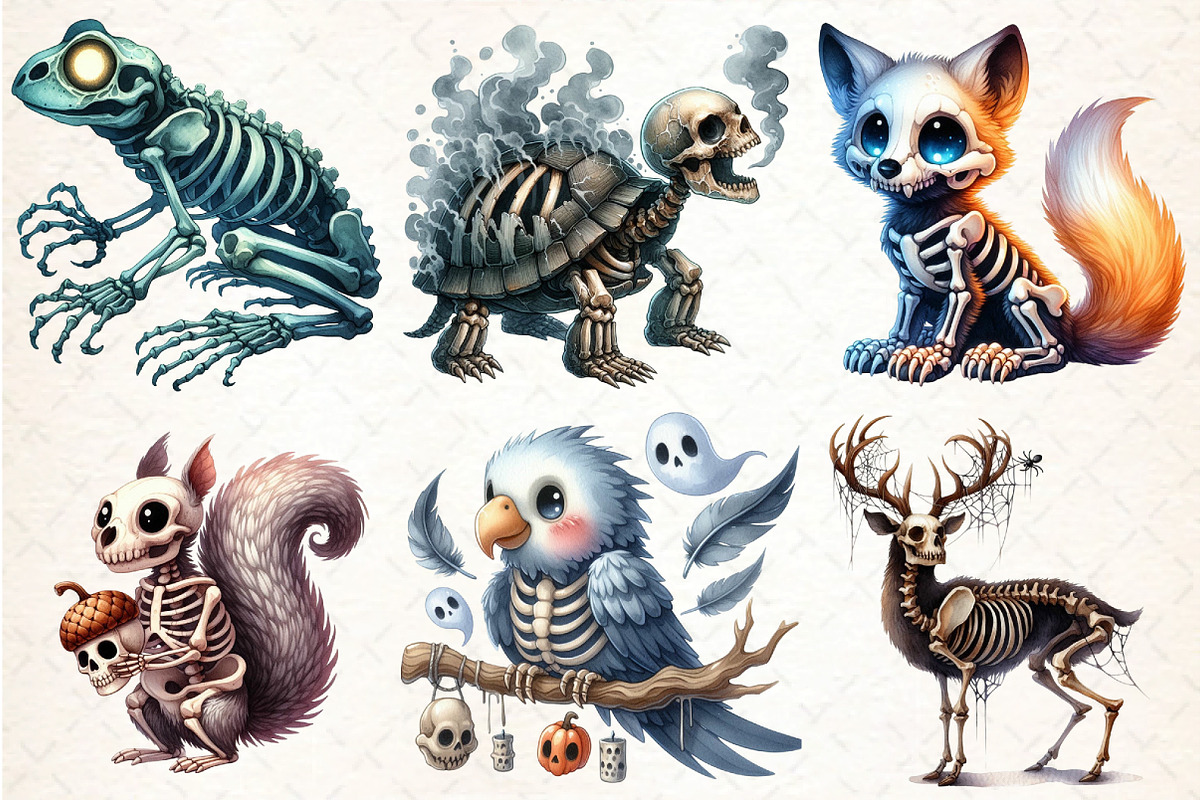 Halloween Skeleton Animals Clipart, an Illustration by DreamCafeArt (Photo 4 of 7)