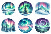 Watercolor Northern Lights Clipart, an Illustration by DreamPrint404 (Thumbnail 3 of 6)