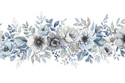 Blue Watercolor Floral Set, an Illustration by balal (Thumbnail 5 of 11)
