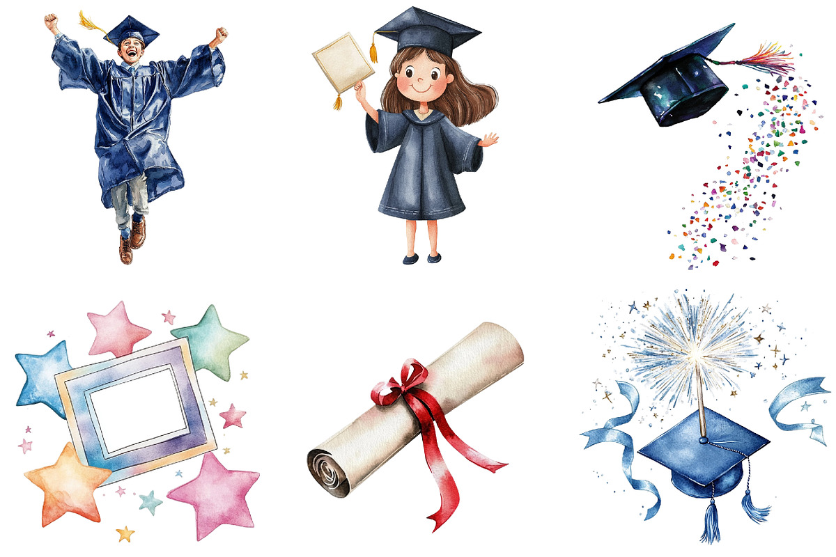 Watercolor Graduation Clipart Set, an Illustration by Libby Wishes (Photo 5 of 7)