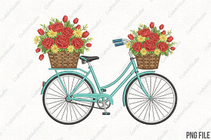 Faux Crochet Bicycle & Flower Basket, an Illustration by CraftArtStudio