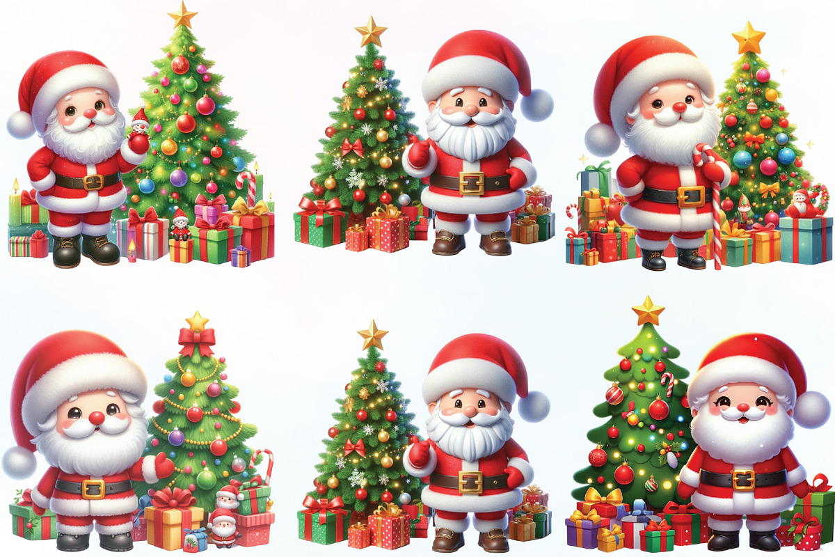 Watercolor Christmas Santa Tree PNG, a Work Illustration by CraftArtStudio (Photo 2 of 6)