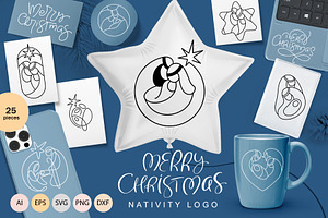 Merry Christmas Nativity Logo SVG