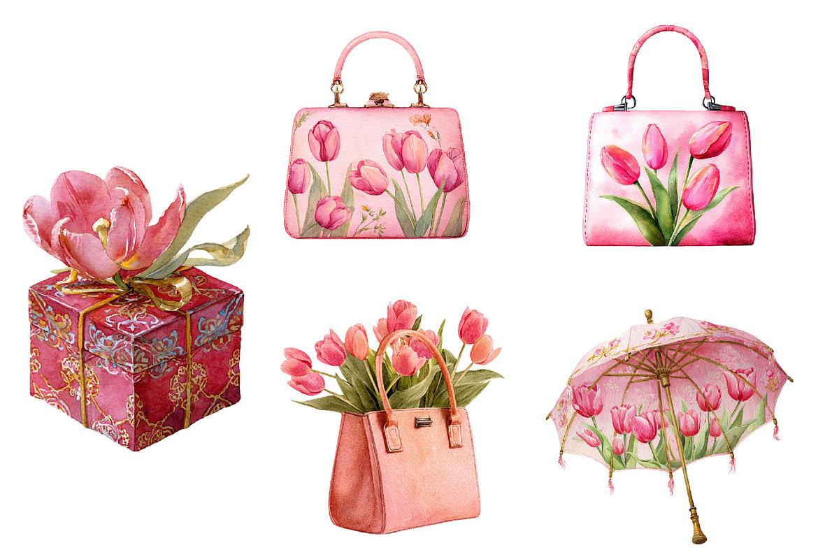 Pink Chinoiserie Spring Tulips Clipa, an Illustration by DreamArtGraphic (Photo 4 of 4)