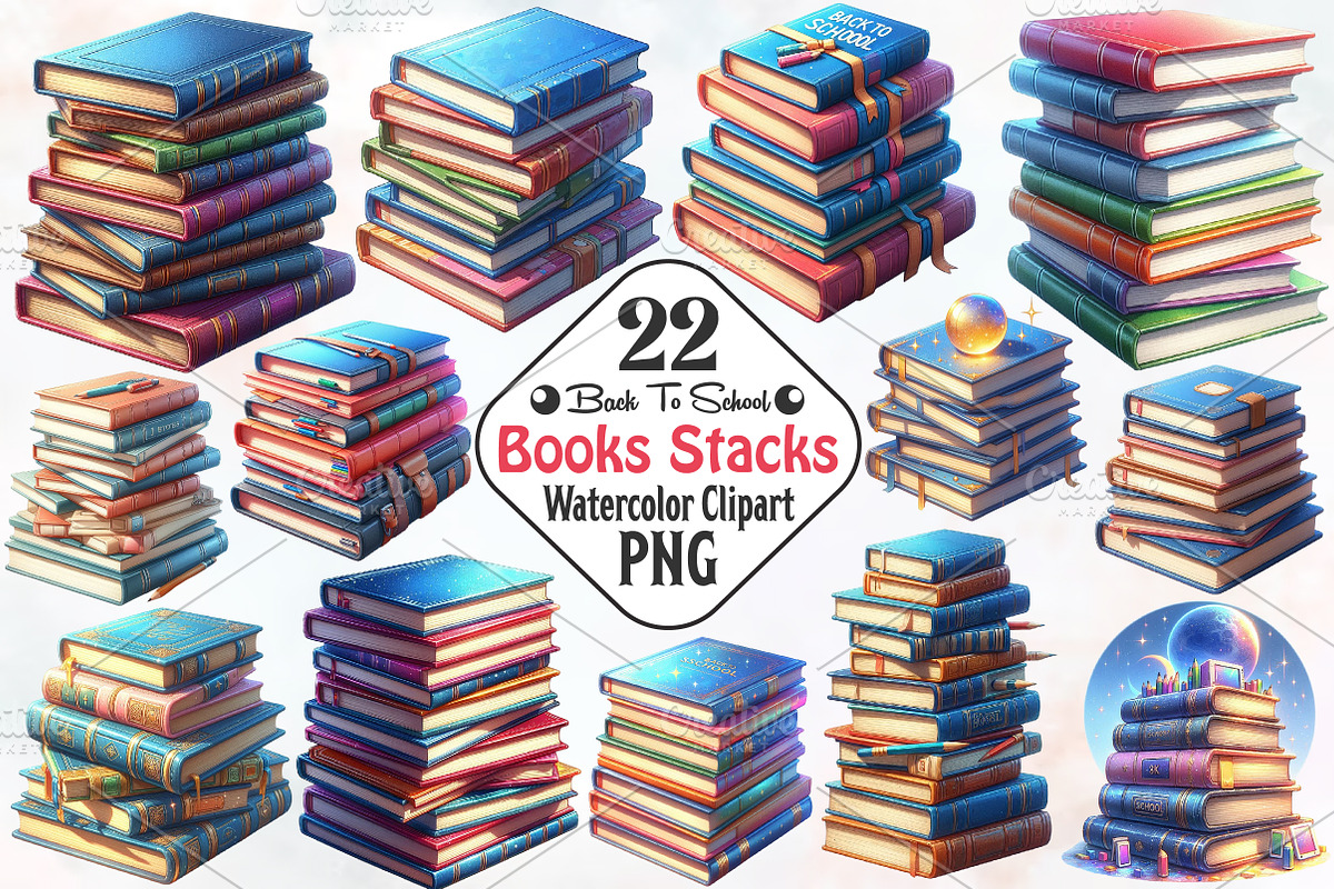 Back To School  Books Stacks PNG, an Illustration by RobertsArt (Photo 1 of 7)