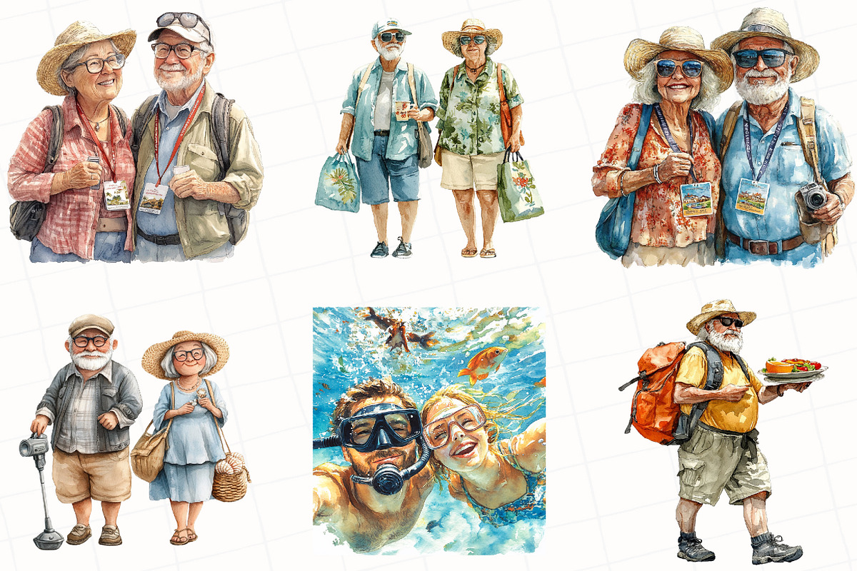 Funny Summer Old Couple Clipart, an Illustration by OK Design (Photo 5 of 5)