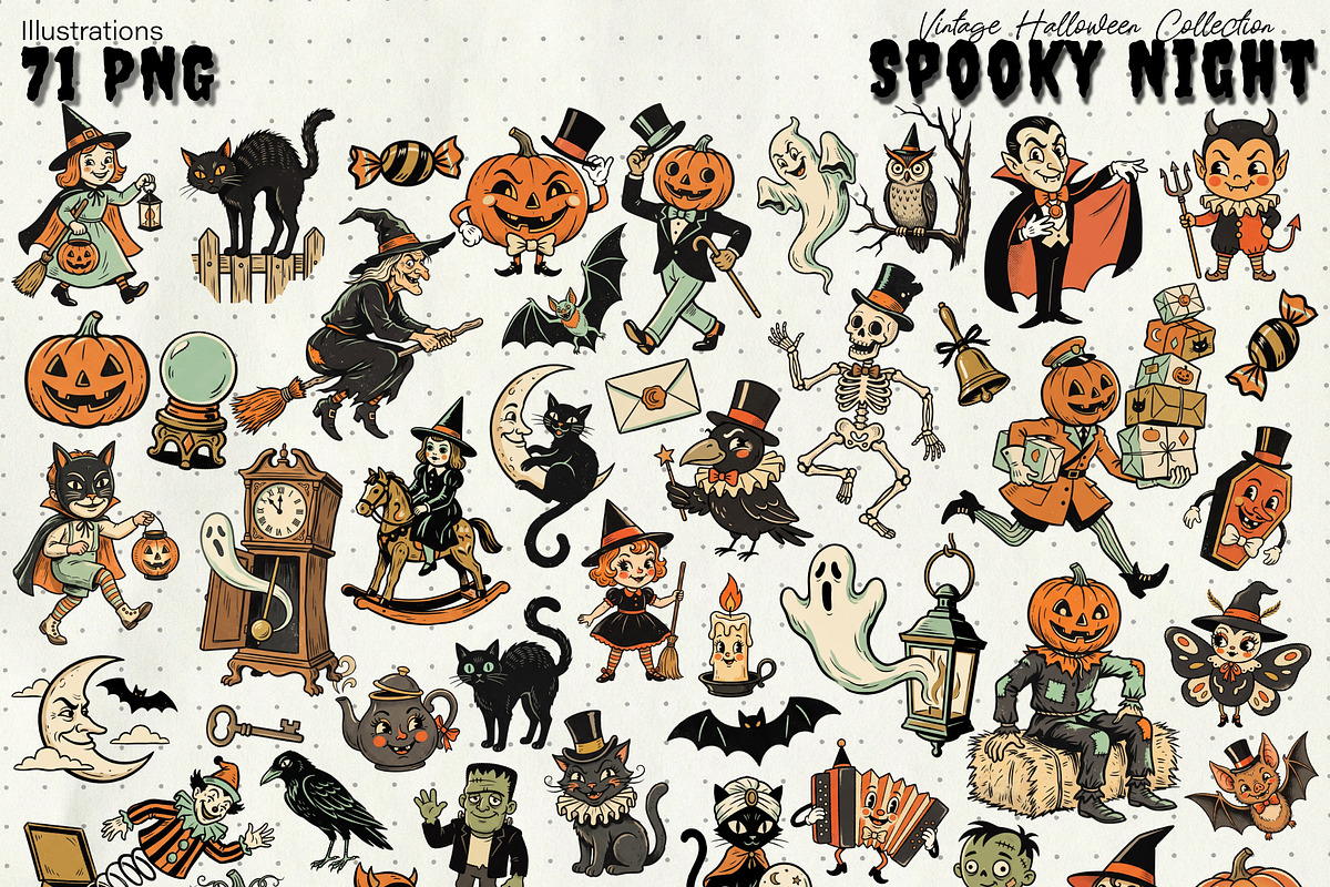 Spooky Night PNG Vintage Collection, a Seasonal Illustration by DreamoraArt (Photo 4 of 9)